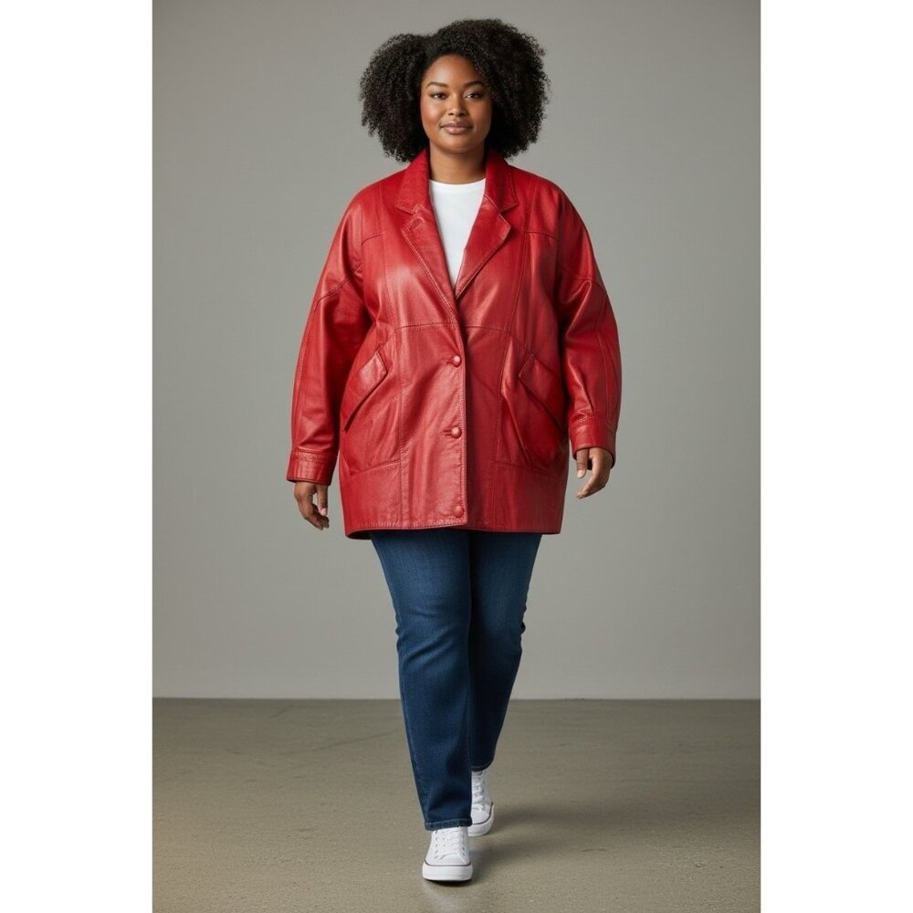 *Vintage 80's Wilsons Leather Coat Womens L Red Oversized Bomber New Wave Punk